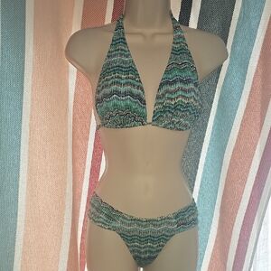 Green Chevron Halter Bikini Set - Unbranded